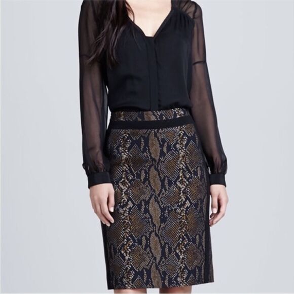 DIANE VON FURSTENBERG | Marta Python Print Black/Brown Skirt Women’s Size 4 - Picture 15 of 15